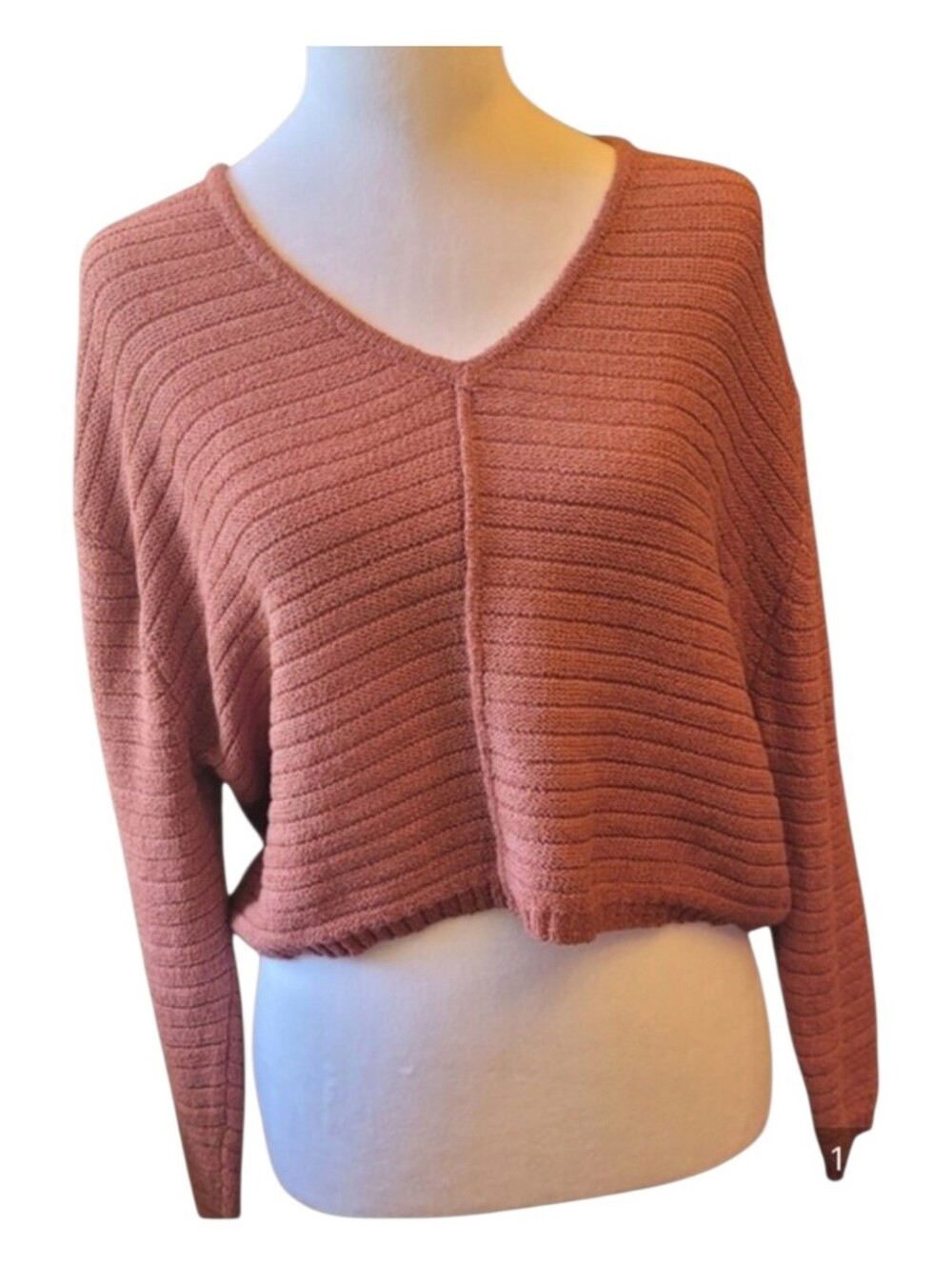 Billabong Rust-Tone Cropped V-Neck Ribbed Sweater